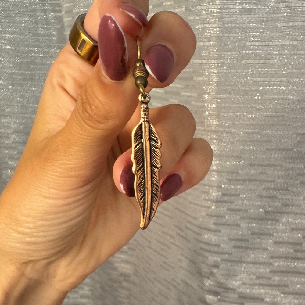 Gold Feather Drop Earrings copper